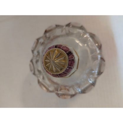 Vintage Mosser Glass Cherry & Cable Butter Dish Clear Pressed Gold Trim 5.5"