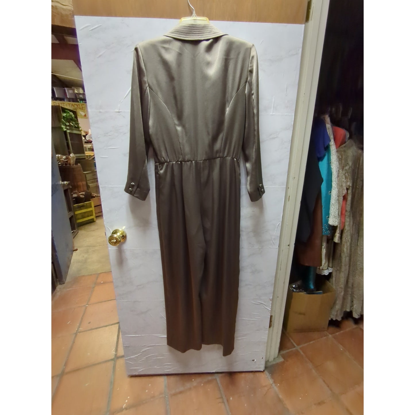Liz Claiborne Vintage Shimmer Olive Green Jumpsuit Pantsuit Petite 6 Glam 1980s