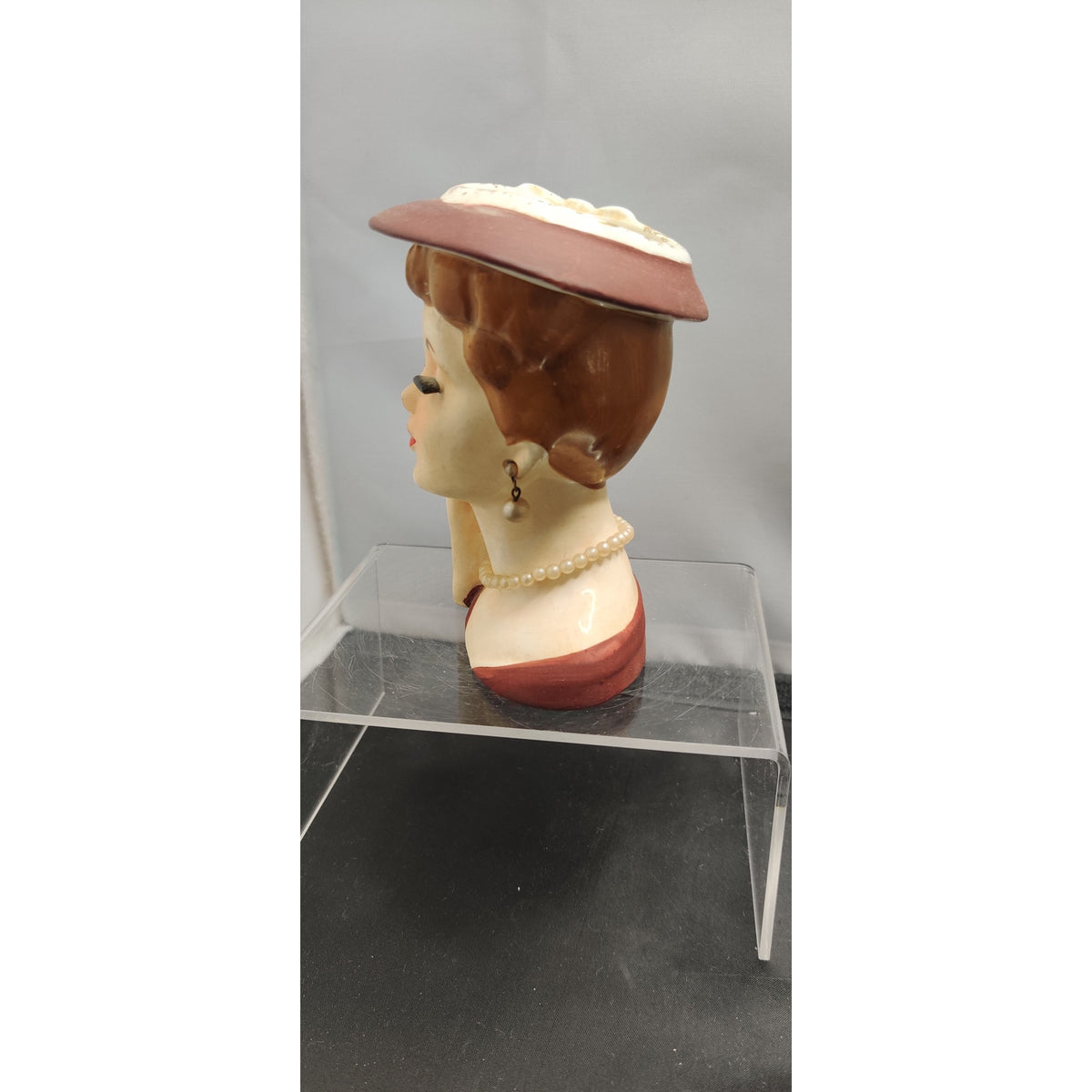 Retro Burgundy Lady Headvase Planter MCM Kitsch Glamour Ceramic Vase Home Decor