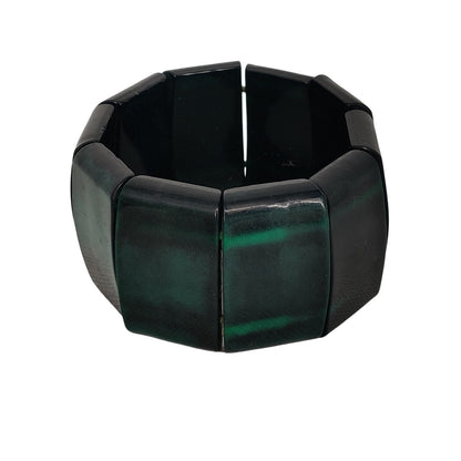 Vintage Emerald Green Acrylic Block Statement Bracelet 80s MCM Geometric Chunky