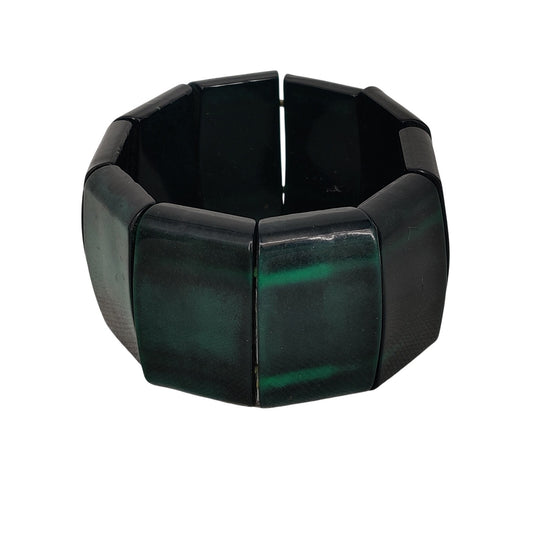 Vintage Emerald Green Acrylic Block Statement Bracelet 80s MCM Geometric Chunky