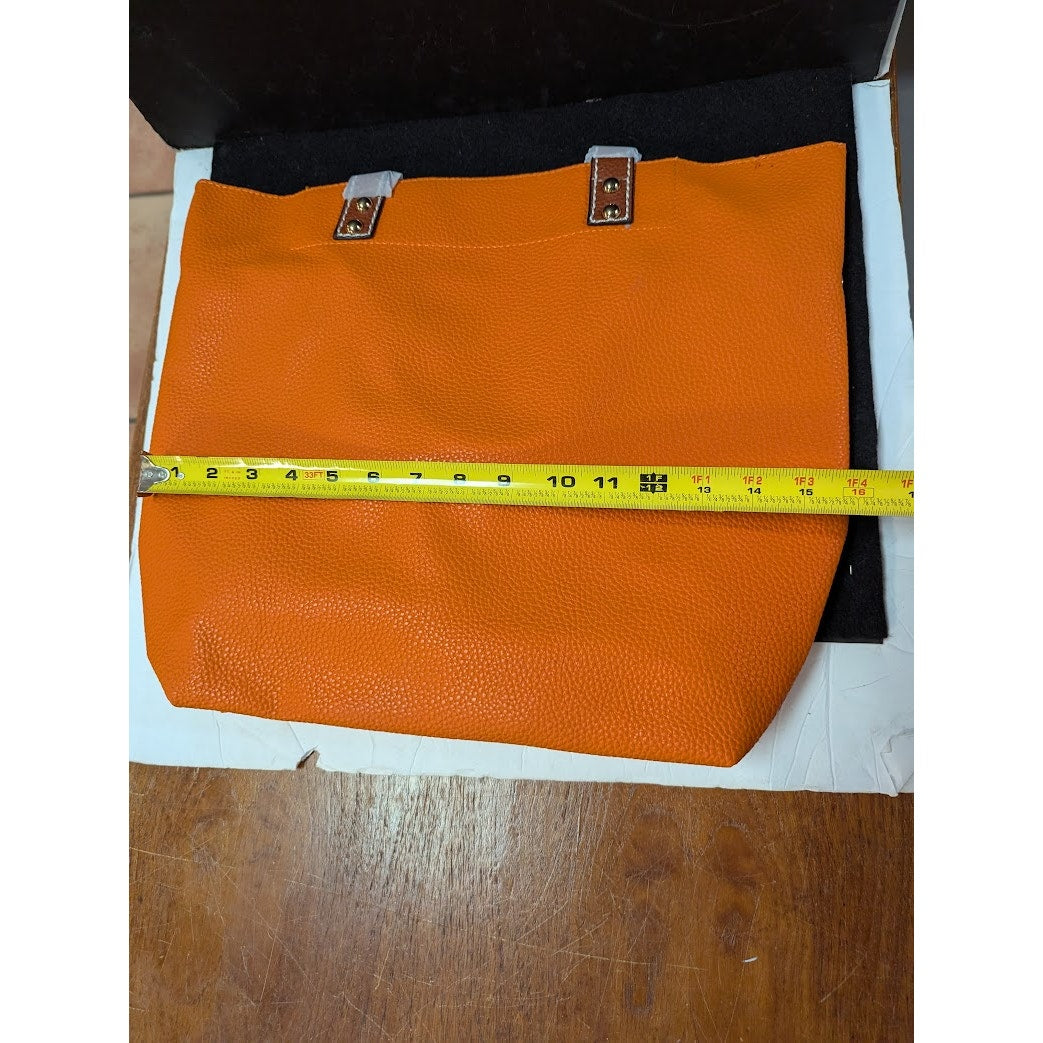 Vegan Faux Pebbled Leather Orange Removable bag Tote NEW Purse Front zip pocket