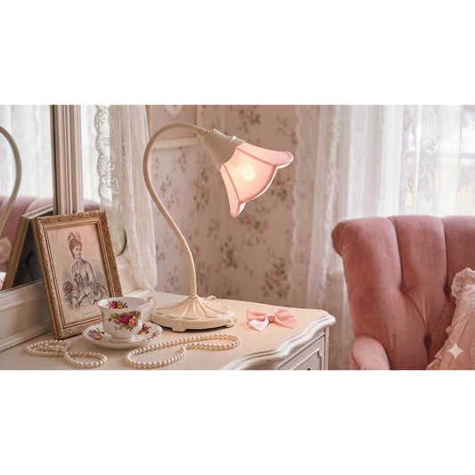 Vintage 80s Cream Gooseneck Lamp w/Pink Tulip Petal Shade fairycore coquette