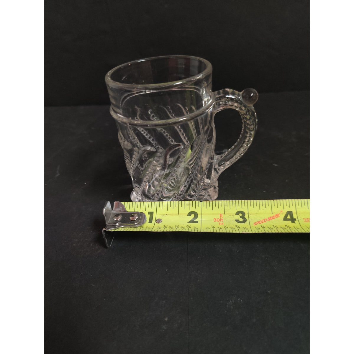 Vintage Clear Pressed Glass Miniature Mug Stein Wheat Pattern Footed