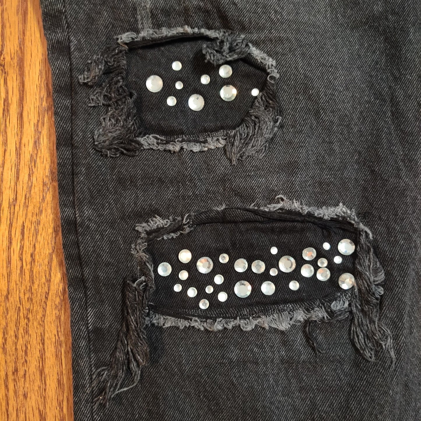 Indigo Rein Black Distressed 30x31 Rhinestone Jeans Y2K Goth Punk Denim Pants 13