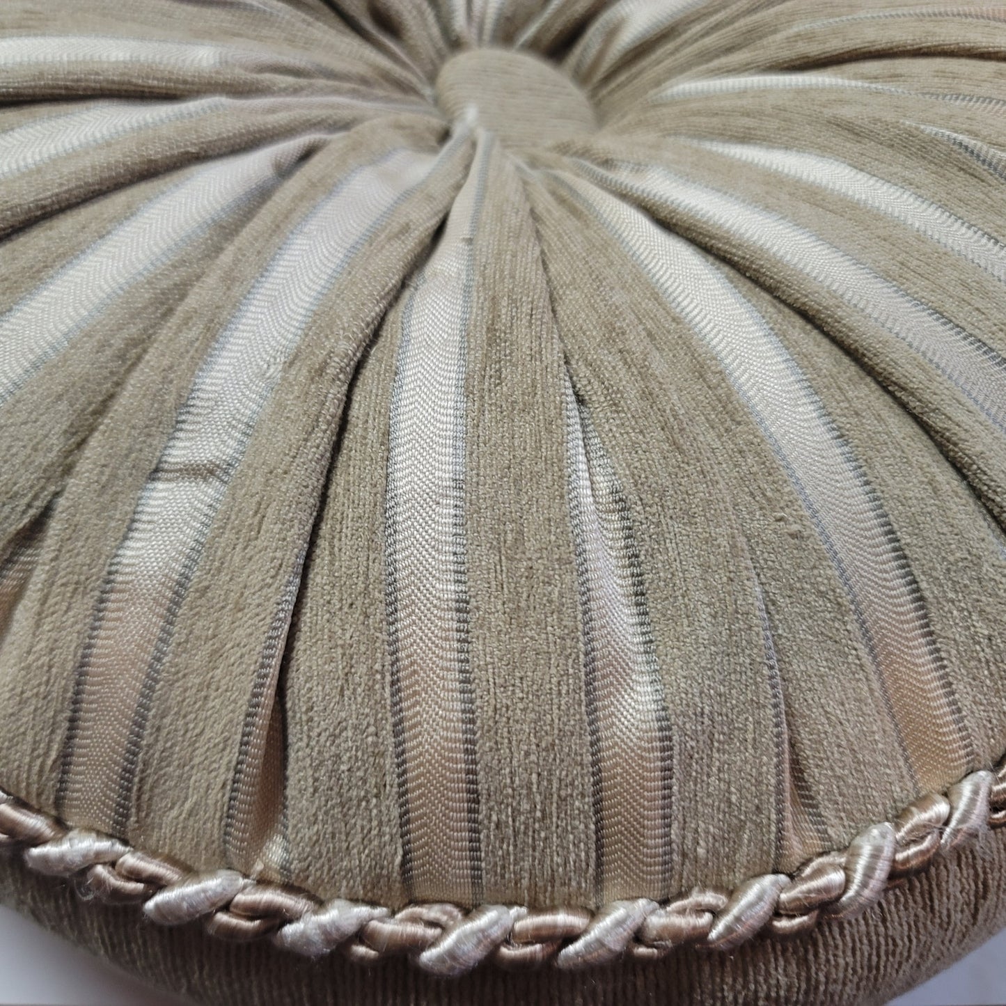 gold Beige floral striped Round tufted braided throw Pillow Decor boudoir style