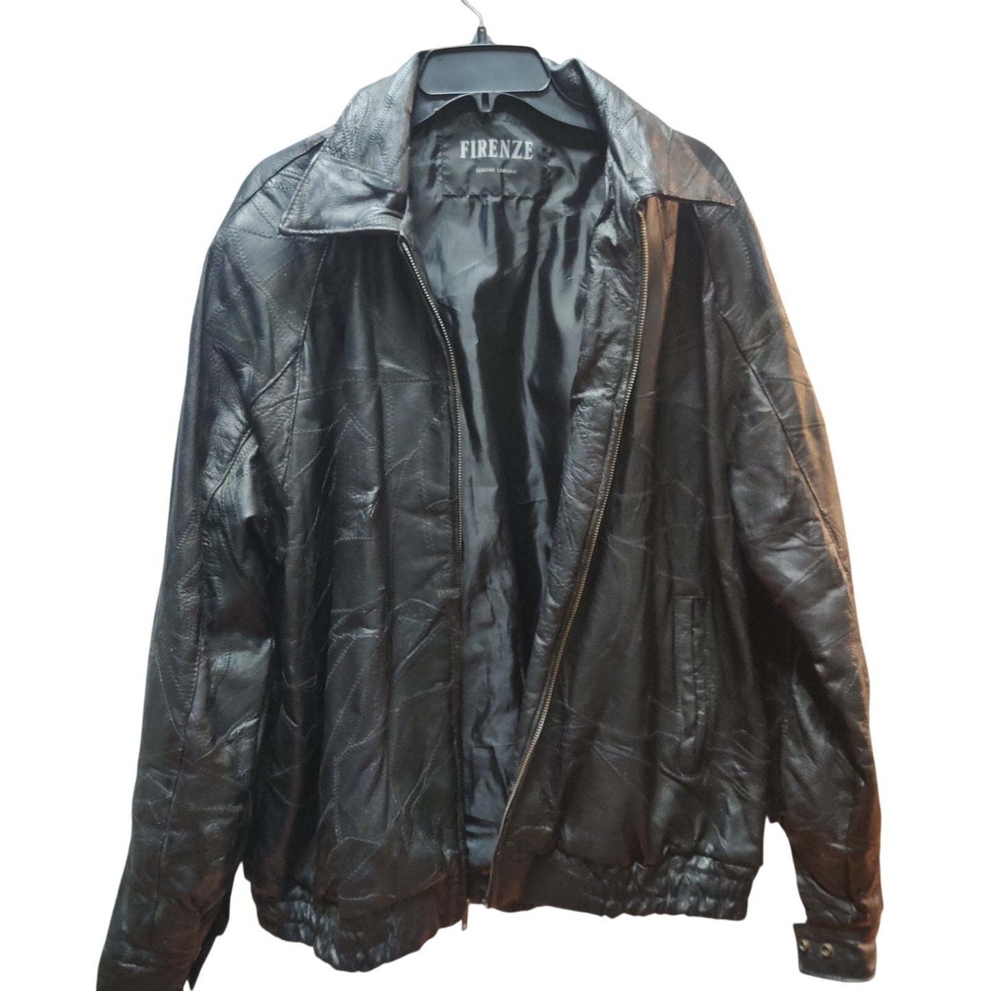 Vintage Firenze Black Leather Bomber Jacket 90s Grunge Minimalist Aesthetic XL