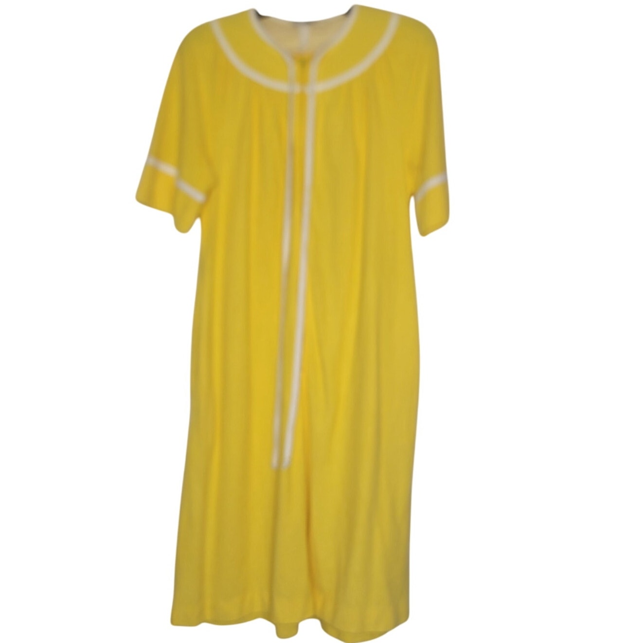 Vintage canary yellow white Housecoat housedress terrycloth pocket Medium/Large