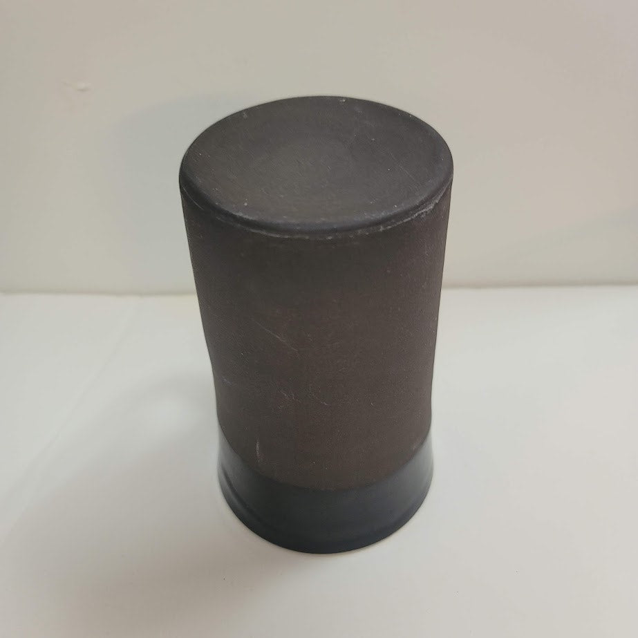 Handmade Art Pottery black matte gloss tall mug cup gold rim heart