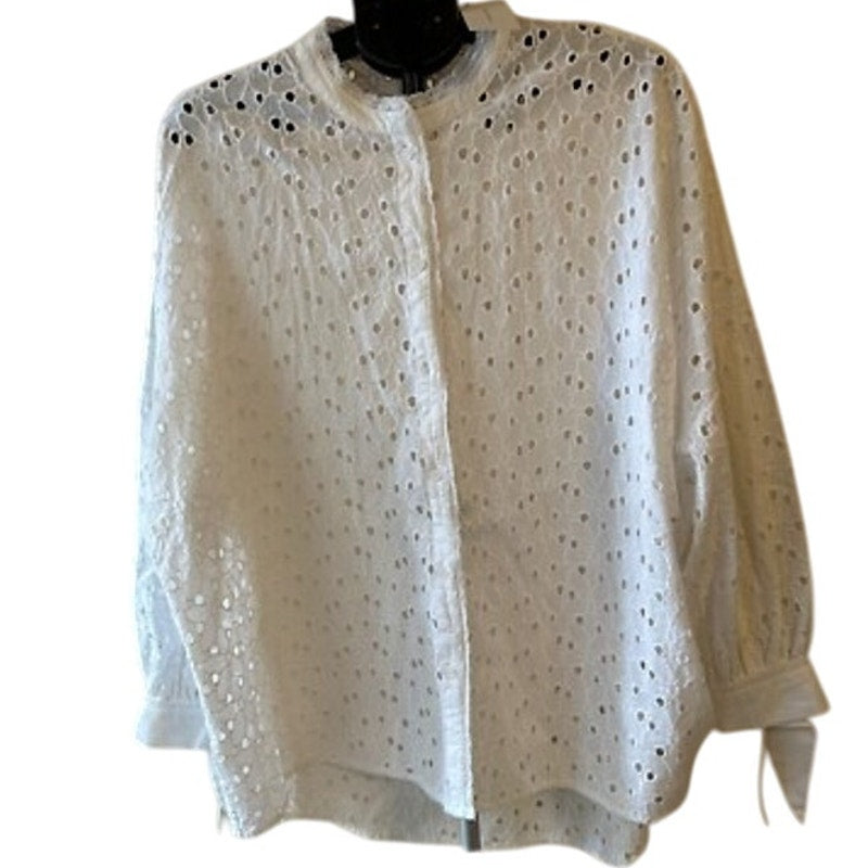 French Connection Eyelet White cotton Broderie oversized shirt blouse small