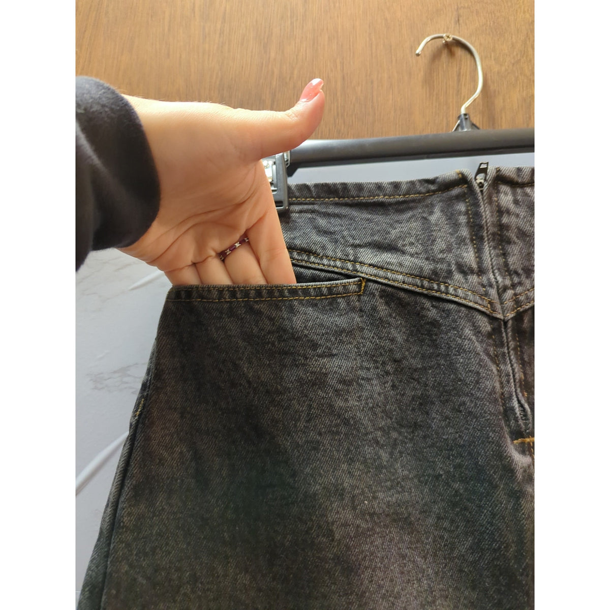 Elodie Acid Wash Denim Skirt Medium Black Grey Distressed NWT Grunge Aesthetic