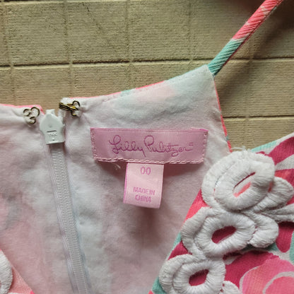 LILLY PULITZER Size 00 Pink Love Birds Pearl Shift Dress XXS Summer Casual NICE