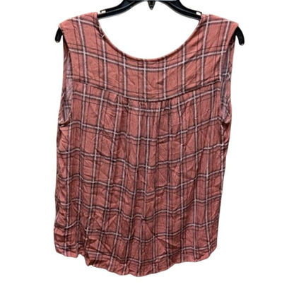 Bobeau Womens Plaid sleeveless Flannel Button Front Shirt V Neck Hi Lo Hem LARGE