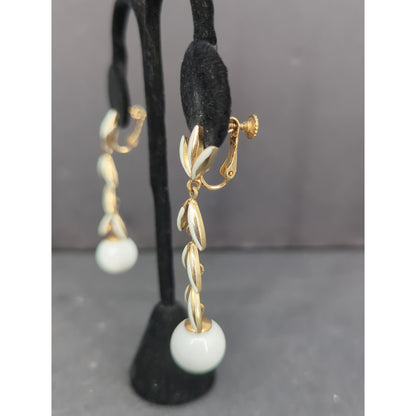 Vintage Gold Tone Faux Pearl Rhinestone Screw Back Clip On Earrings 1960s Glam