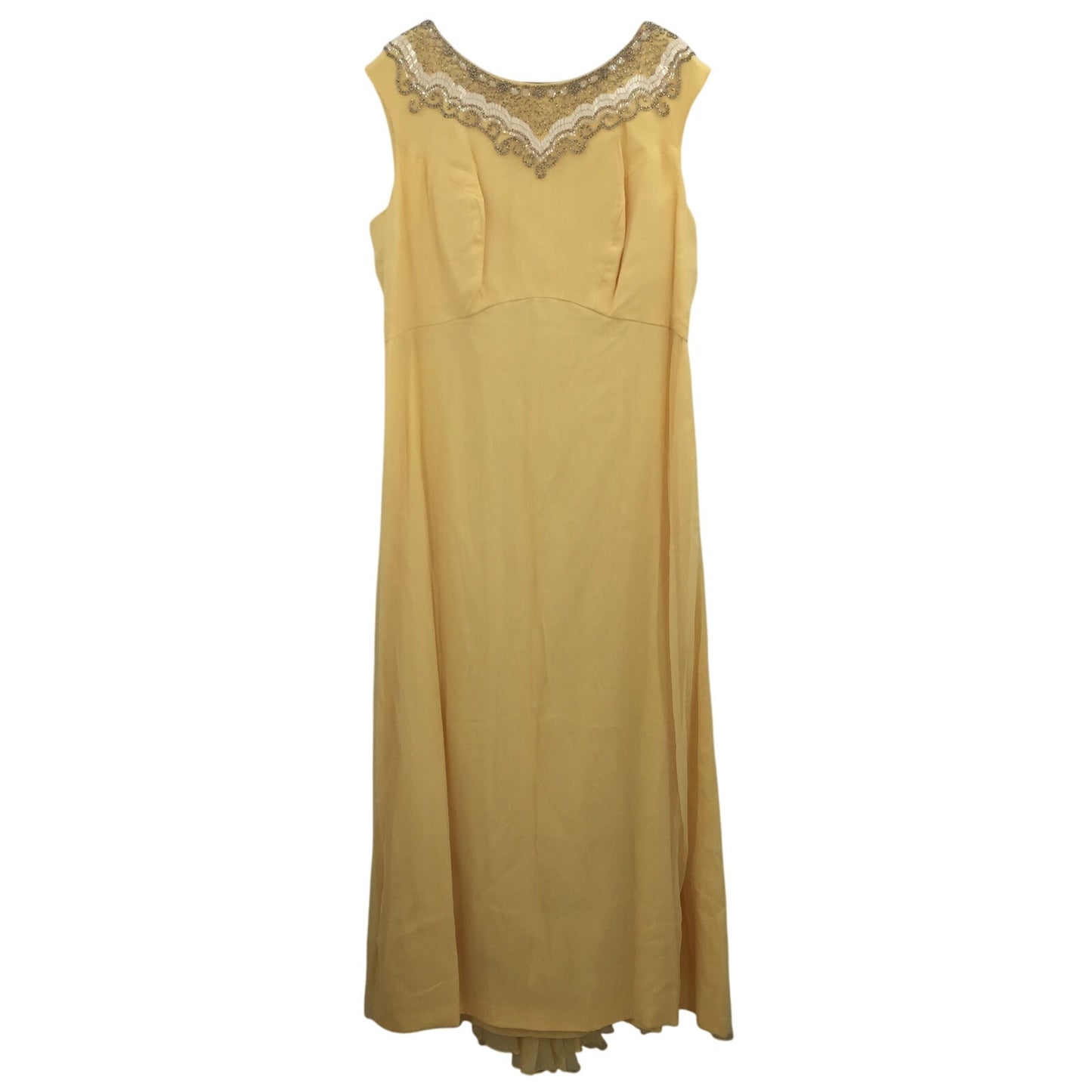 Vintage Sleeveless Maxi Dress Beaded Cocktail Chiffon 50's Yellow Medium/Large