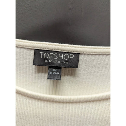 Topshop Size 10 Ivory ribbled long sleeve shirt top layering faux wrap cropped