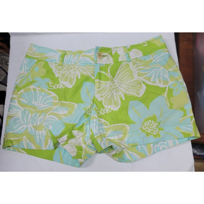 LILLY PULITZER Jubilee 50th Anniversary Shorts Green Blue Floral Size 6