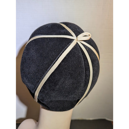 Vintage 50s Merrimac Deluxe Velour Fur Felt Beret Pillbox Hat Black Mod