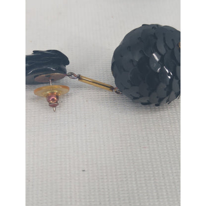 Vintage Black Rose Faceted Ball Dangle Drop Earrings Retro Gothic Chic