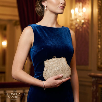 Vintage Magid Hand Made Macau Beaded Kiss Lock Evening Bag Clutch Shoulder Bag
