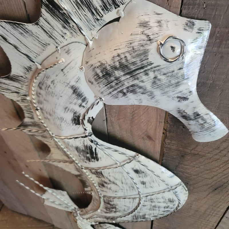 Secondhand Sandies: Large metal seahorse Rustic White  34" tall
