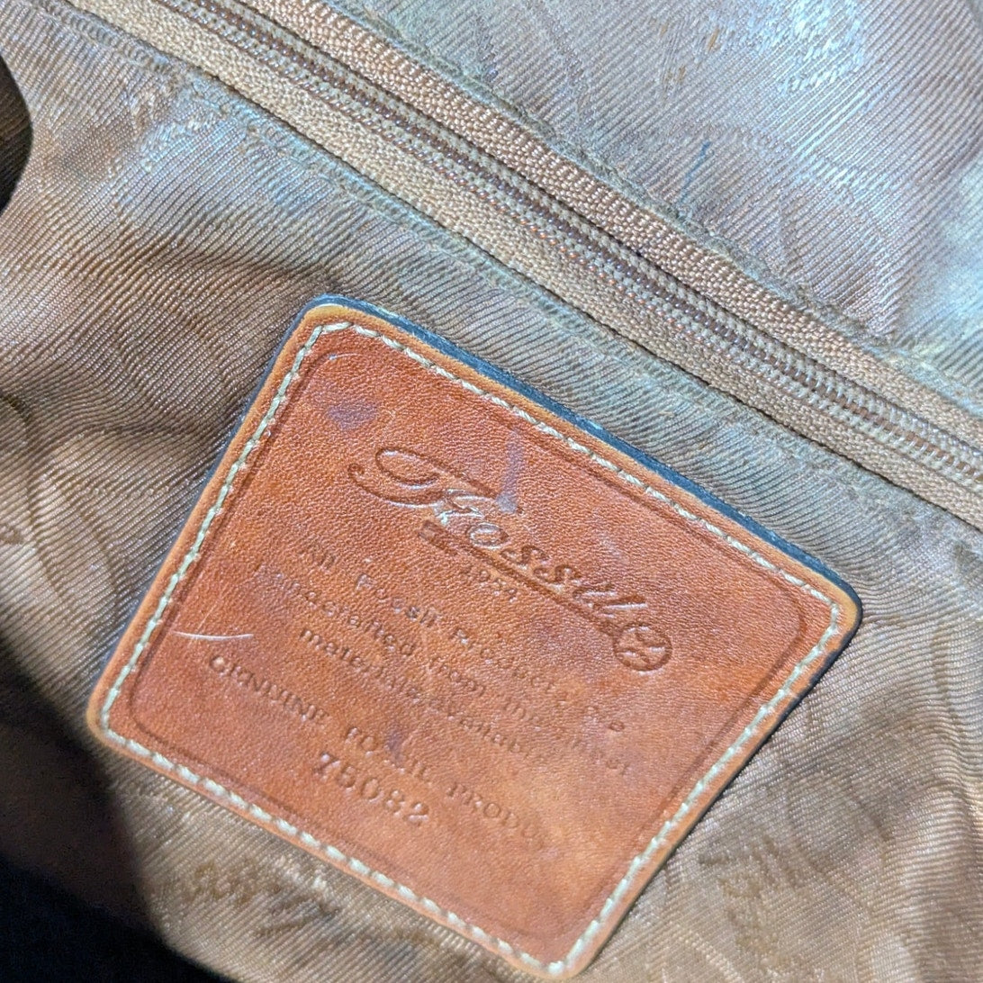 Vintage Fossil Estate Leather Duffle Satchel 75082 Brown Heritage Boho well worn