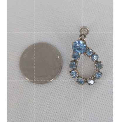 Vintage Blue Rhinestone Silvertone Loop Dangle Screw back Earrings Subtle