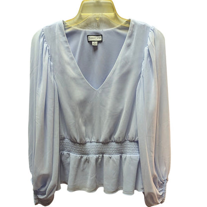 Sam & Jess Light Blue V-Neck Smocked Peplum Blouse Puff Sleeve Pastel Medium