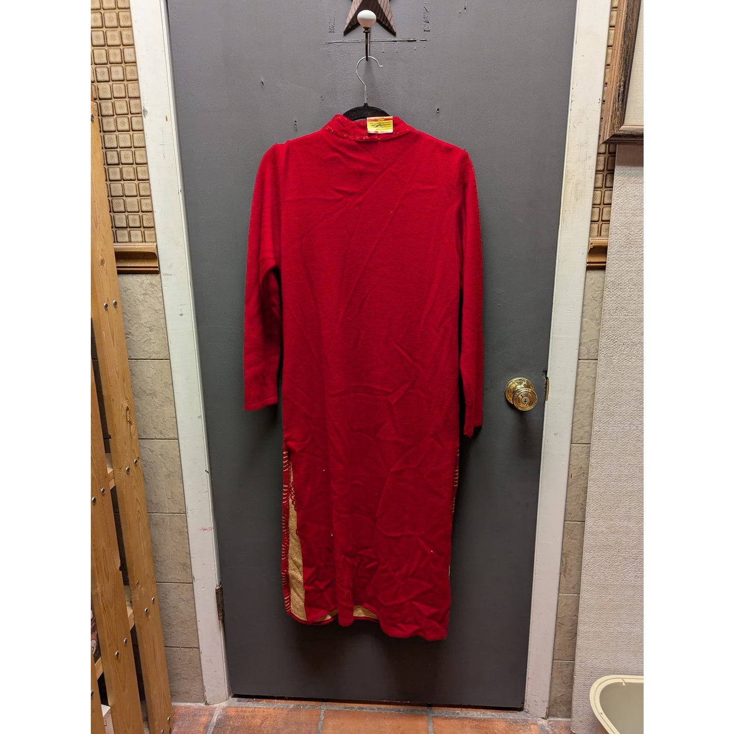NEW Mandala Medium / Large womens red gold sweaterdresss long sleeve one piece