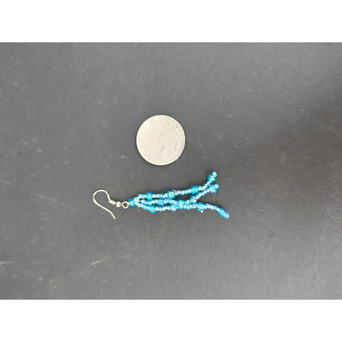 Turquoise Blue Multi Strand Seed Bead Necklace Dangle Earrings Set