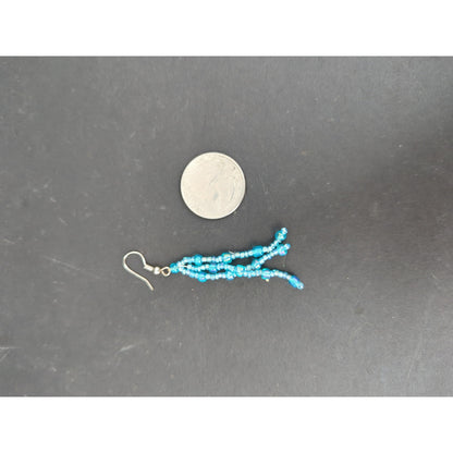 Turquoise Blue Multi Strand Seed Bead Necklace Dangle Earrings Set