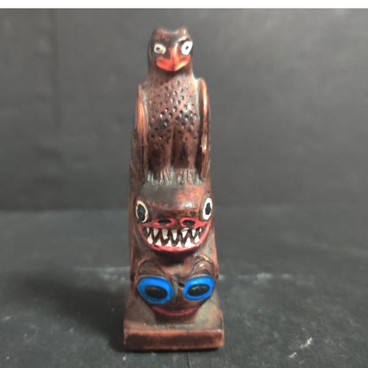 Vintage Handcrafted Wooden Totem Pole Miniature Figurine Made 3" Alaska Souvenir