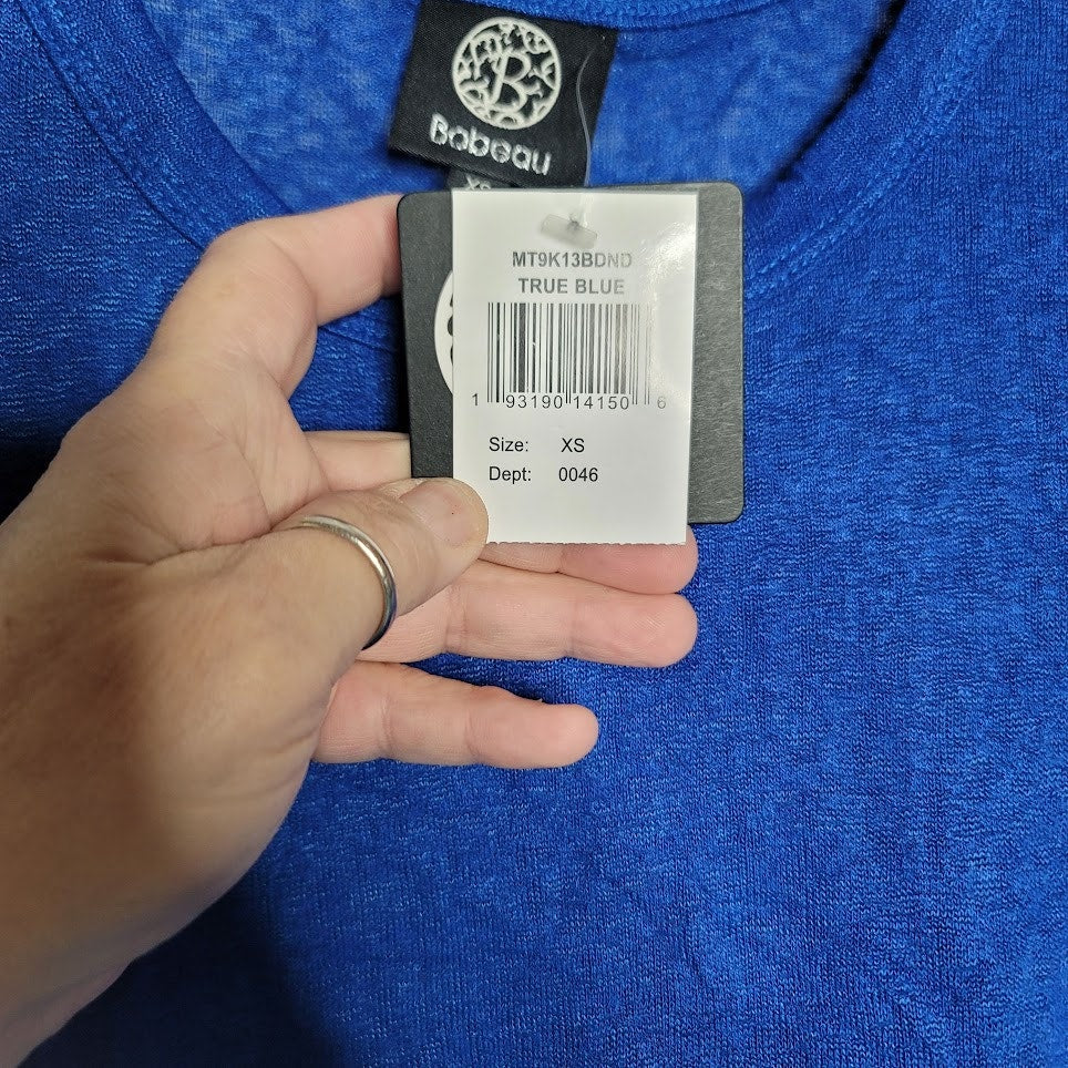 Bobeau True blue short sleeve Tie Waist blouse Top Size XS