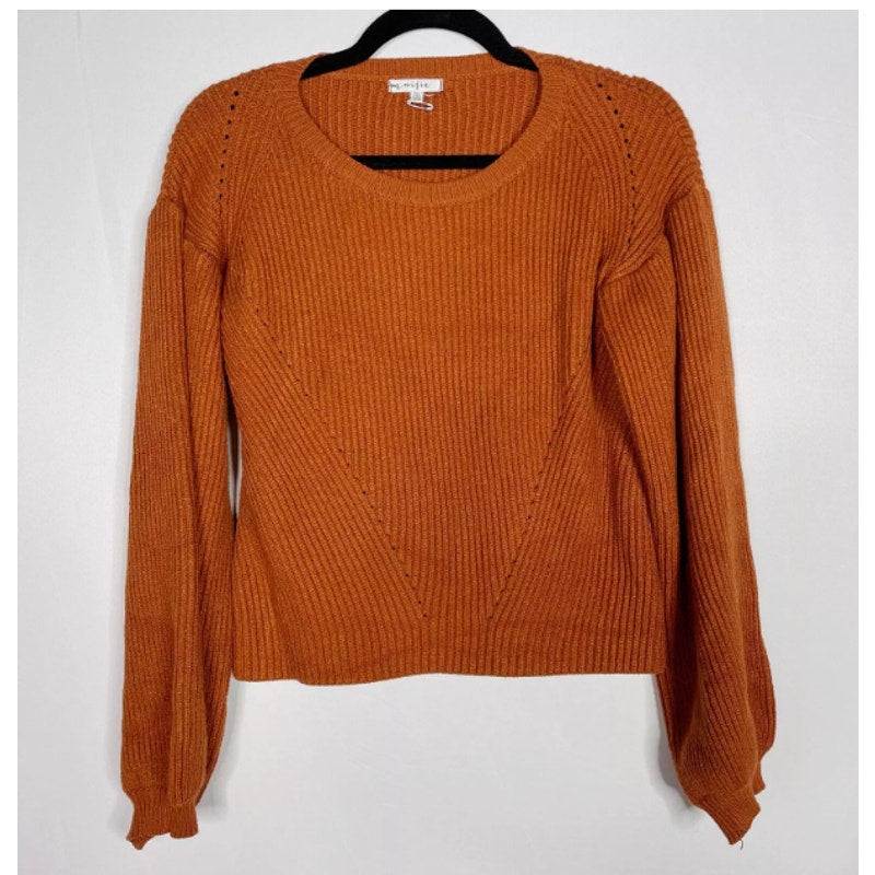 Maisie Rust Orange Peter Bishop Sleeve Crewneck Sweater Cropped Ribbed SMALL NEW
