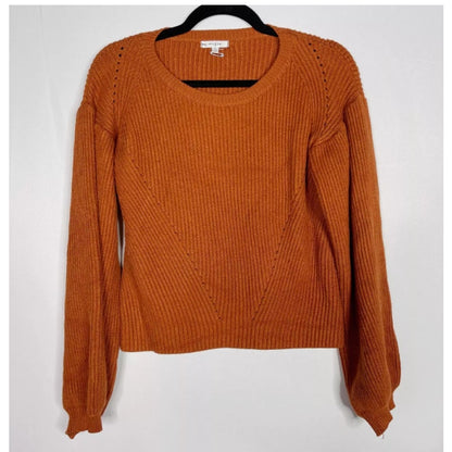 Maisie Rust Orange Peter Bishop Sleeve Crewneck Sweater Cropped Ribbed SMALL NEW