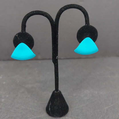 Vintage Mid-Century Bright Turquoise Blue Triangle Screw Back Earrings Retro