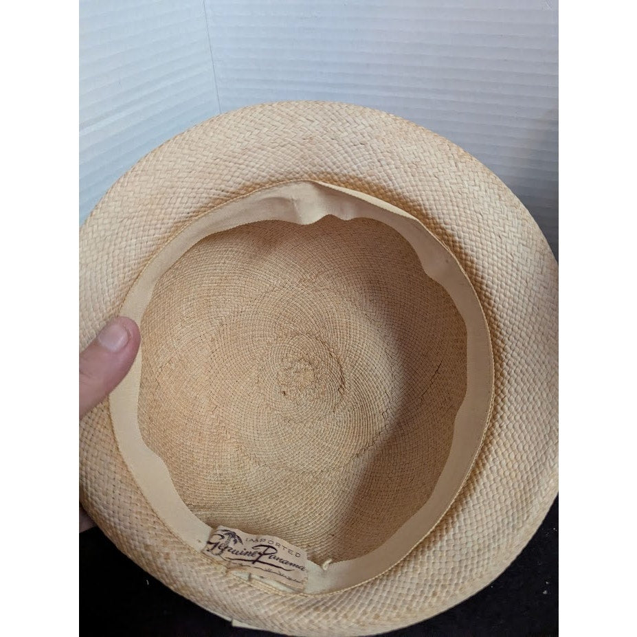 Imported Genuine Panama straw Vintage ladies HAT 40's 50's Breton roller ribbon