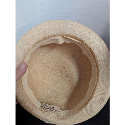 Imported Genuine Panama straw Vintage ladies HAT 40's 50's Breton roller ribbon