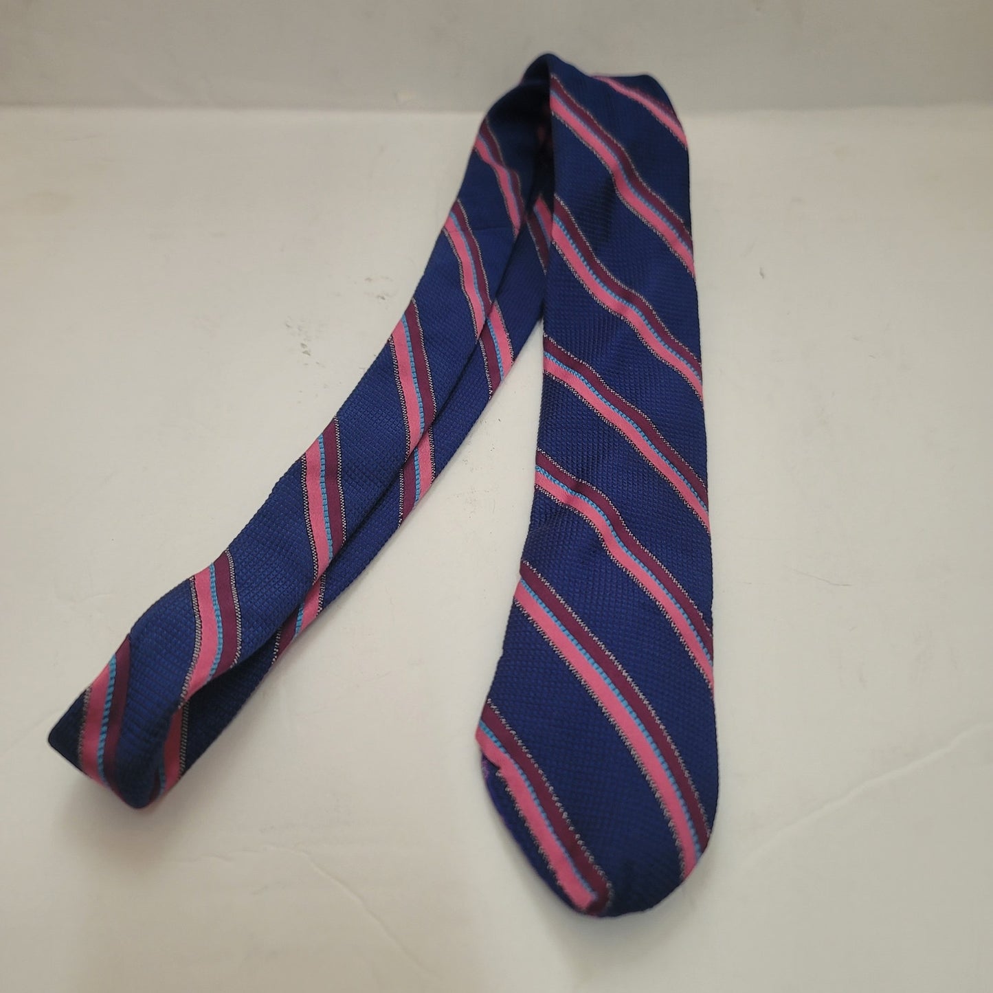 ted baker tie bLUE pINK skinny stripes Mens necktie preowned