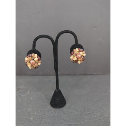 Vintage Faux Pearl Rhinestone Cluster Clip On Earrings W Germany Retro Glam