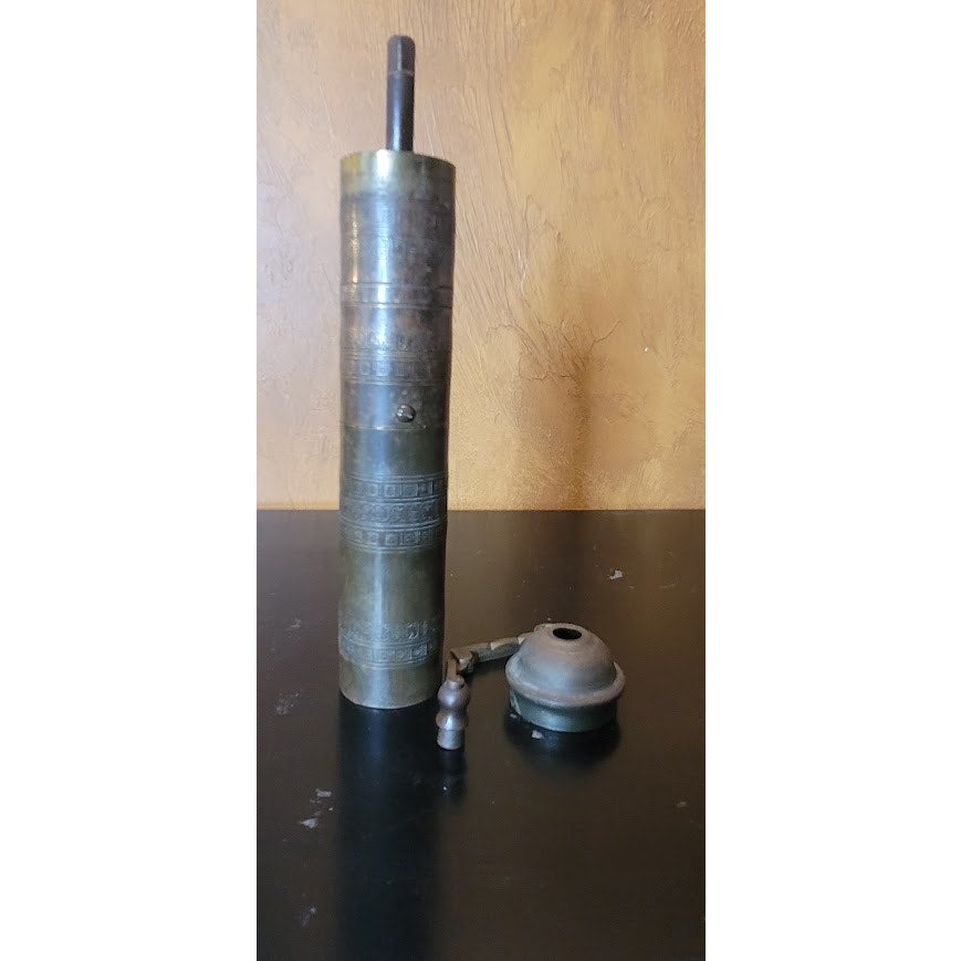 Vintage Brass Coffee Grinder Mill Made in Greece Hand Crank Pepper Spice Etched