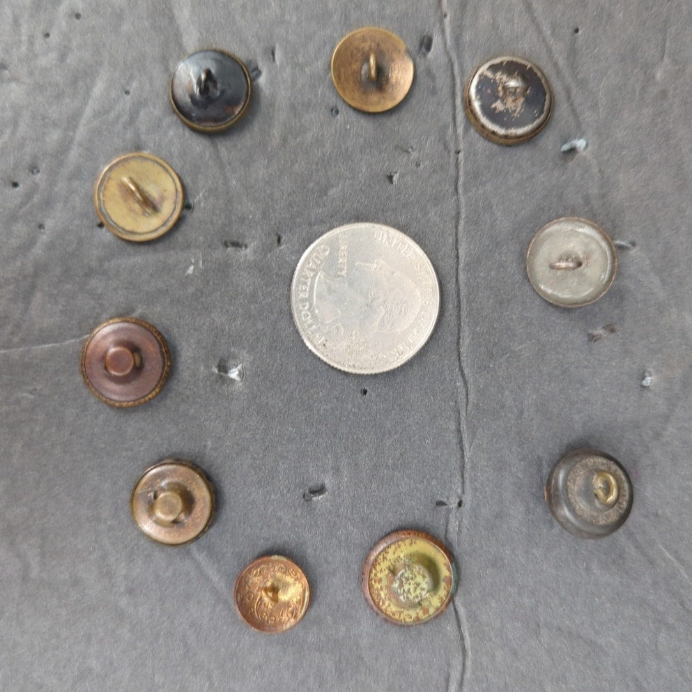 LOT C of 10 Antique Vintage Victorian Brass Mixed Materials Buttons ESTATE FIND