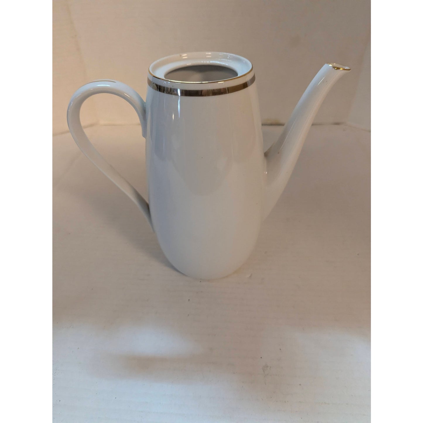 Vintage St Regis Fine China Coffee Pot White Porcelain Platinum Trim Mid-Century