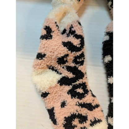 Tucker + Tate Girls Pink Black Leopard Fuzzy Cozy Socks 2-Pack Size S/M NWT