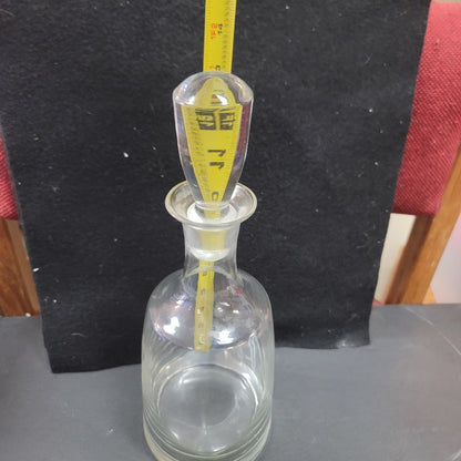 Glass tall decanter with etched fitted Glass Stopper Vintage Barware MCM liquor