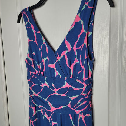 Lilly Pulitzer Sloane broken shaker blue pink giraffe print Jumpsuit Size Medium