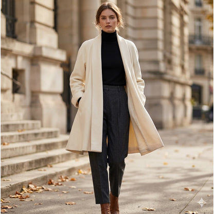 Vintage Cream Pure Wool Swing Coat Classic Minimalist Elegant Winter Overcoat 12