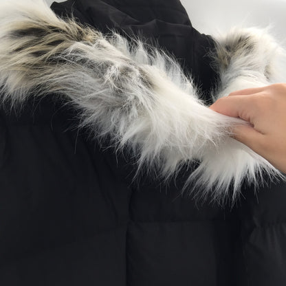 Sam Edelman Faux Fur Trim Hooded Puffer Coat Jacket Long Sleeve Black MEDIUM