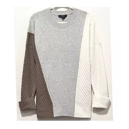 FRENCH CONNECTION Colorblock Grey Ivory Tan Sophia Viola Sweater Pullover SMALL