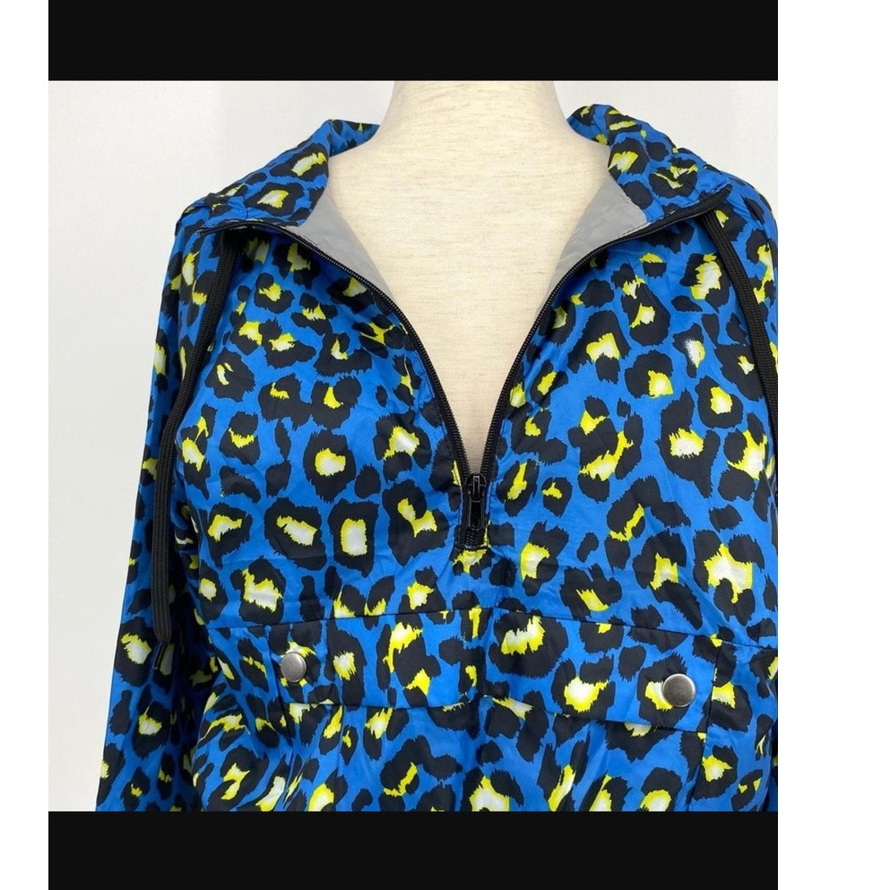 Say What?  Blue Yellow Leopard Jacket windbreaker Small Travel Packable NEW